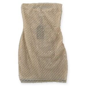 Meshki Tan Strapless Ruched Cocktail Mini Dress